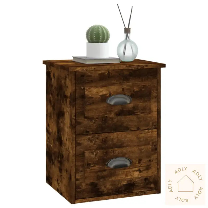 Veggmonterte Nattbord 2 Stk Røkt Eik 41,5X36X53 Cm