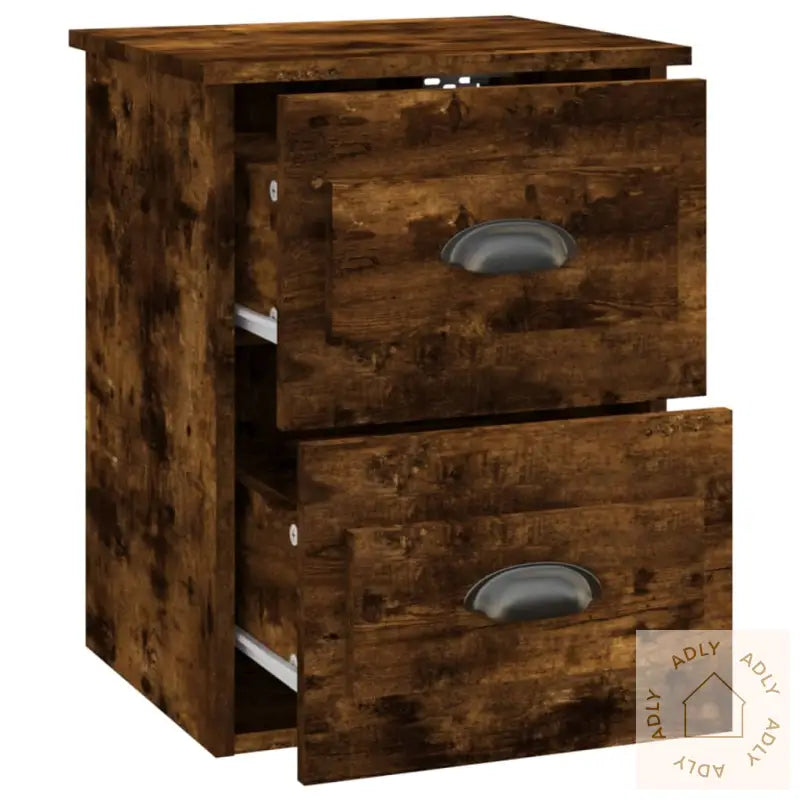 Veggmonterte Nattbord 2 Stk Røkt Eik 41,5X36X53 Cm