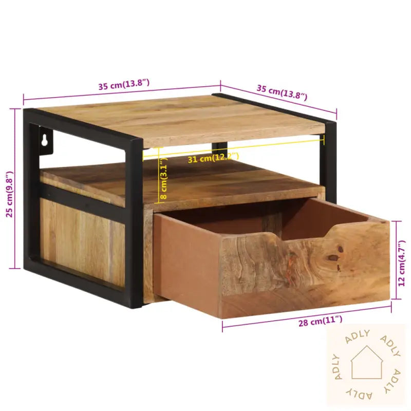 Vegghengt Nattbord 35X35X25 Cm Heltre Akasie