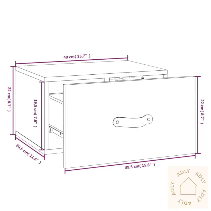 Veggmontert Nattbord Grå 40X29,5X22 Cm