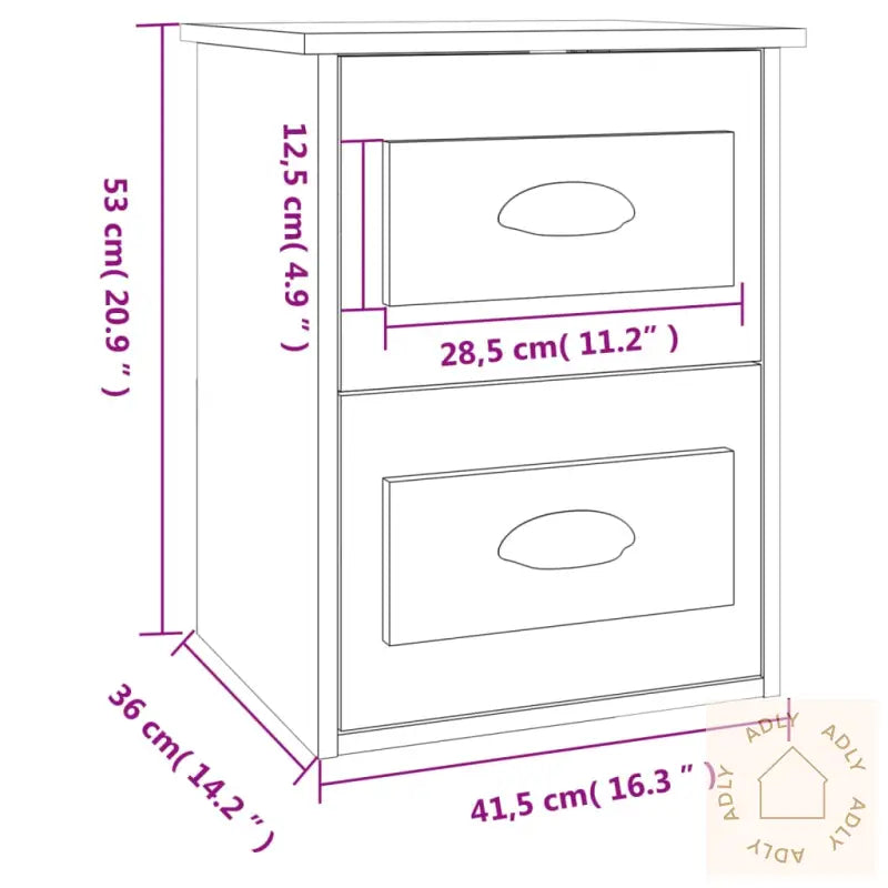 Veggmontert Nattbord Grå Sonoma 41,5X36X53 Cm