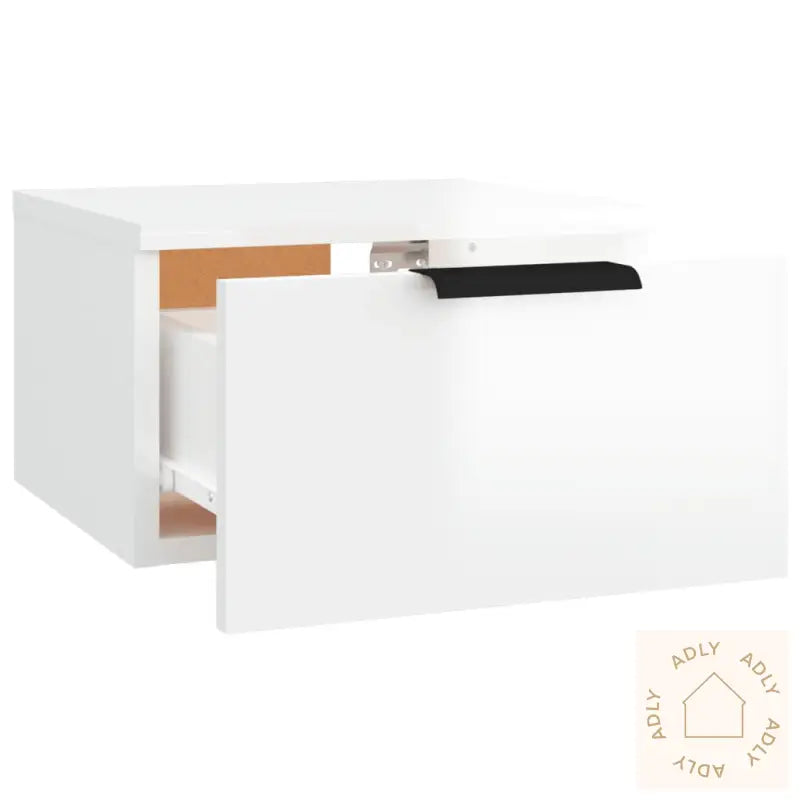 Veggmontert Nattbord Høyglans Hvit 34X30X20 Cm