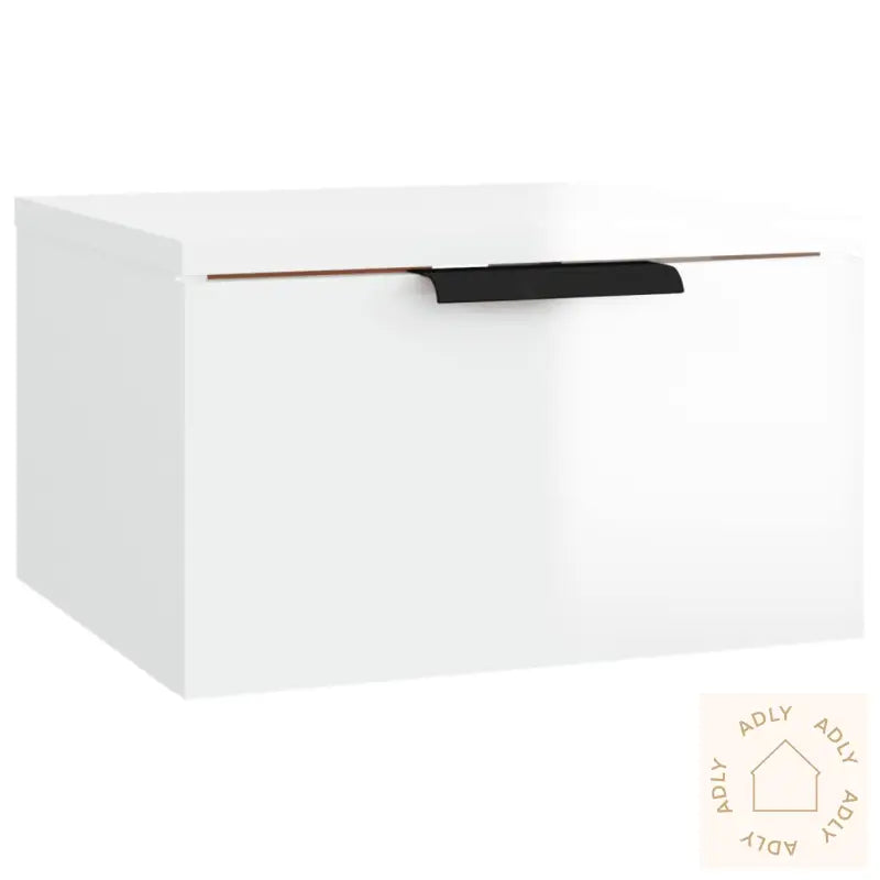 Veggmontert Nattbord Høyglans Hvit 34X30X20 Cm