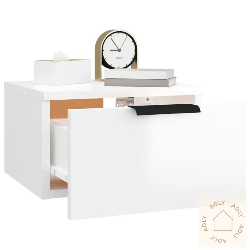 Veggmontert Nattbord Høyglans Hvit 34X30X20 Cm