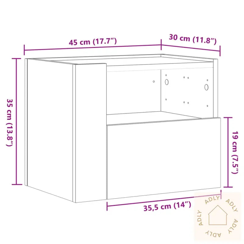 Veggmontert Nattbord Sonoma Eik 45X30X35 Cm