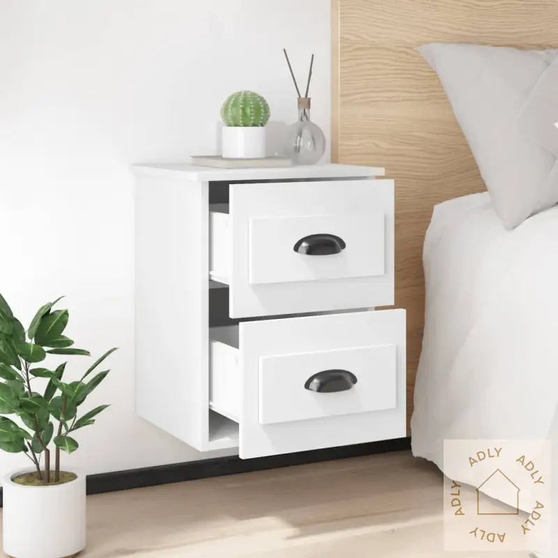 Veggmonterte Nattbord 2 Stk Hvit 41,5X36X53 Cm