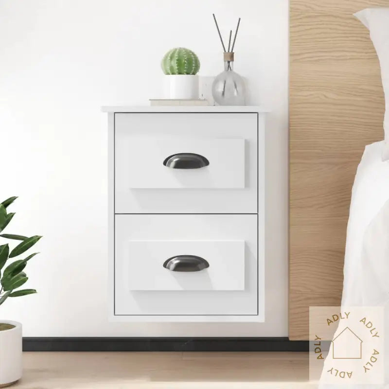 Veggmonterte Nattbord 2 Stk Hvit 41,5X36X53 Cm