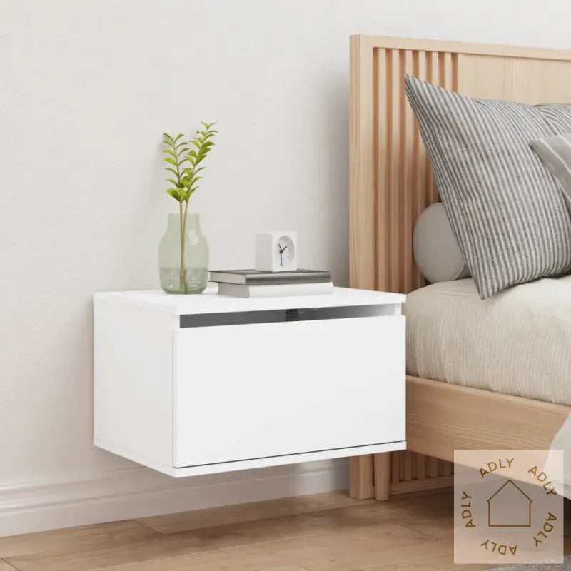 Vegghengt Nattbord Med Led-Lys Hvit