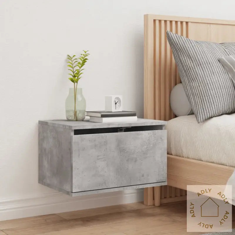 Vegghengt Nattbord Med Led-Lys Betonggrå