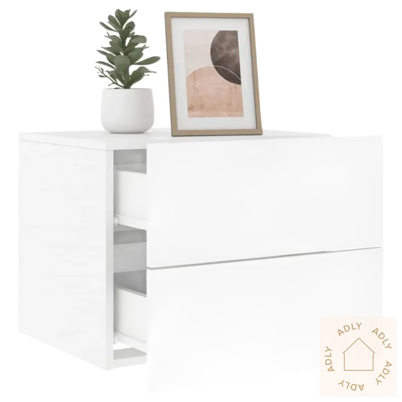 Hvit veggmontert nattbordet med drawers og rgb led-lys i slitesterkt treverk