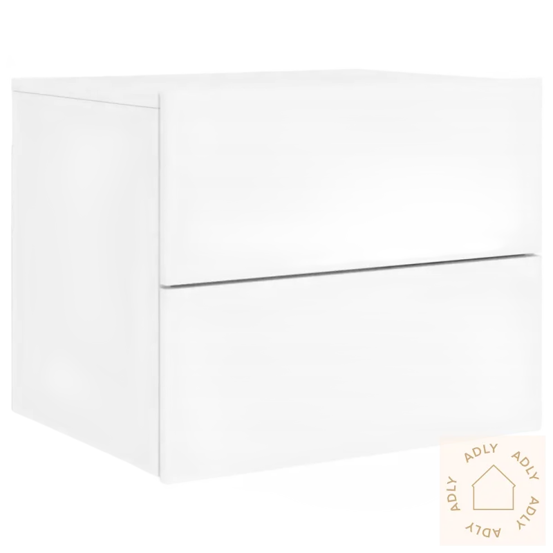 Veggmonterte nattbordet med RGB LED-lys i slitesterk treverk, hvit to-drawers