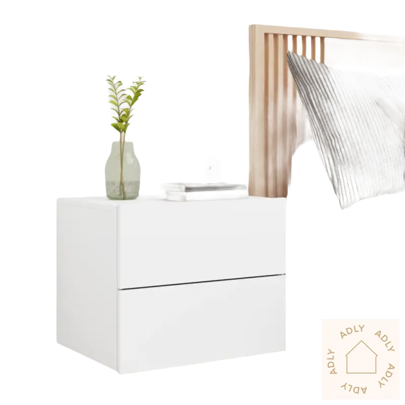 Veggmontert nattbord med RGB LED-lys og slitesterkt treverk, to-dørs design