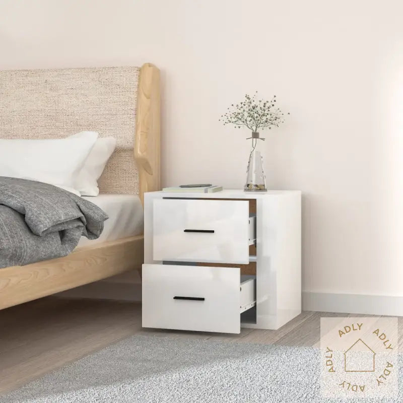 Veggmontert Nattbord Høyglans Hvit 50X36X47 Cm