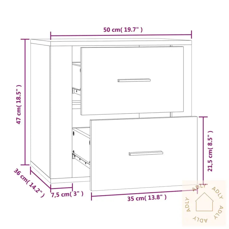 Veggmontert Nattbord Høyglans Hvit 50X36X47 Cm
