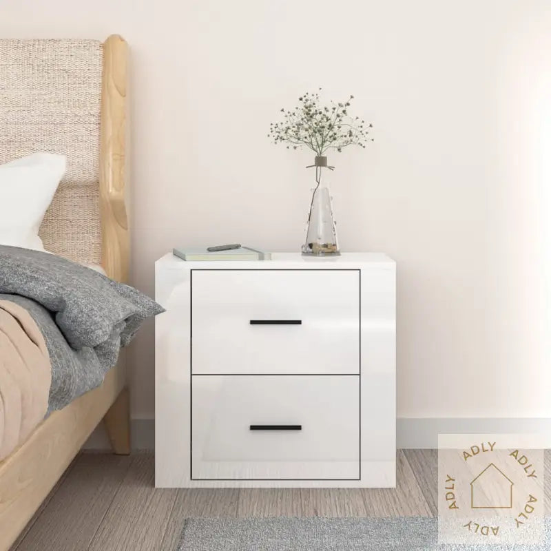 Veggmontert Nattbord Høyglans Hvit 50X36X47 Cm