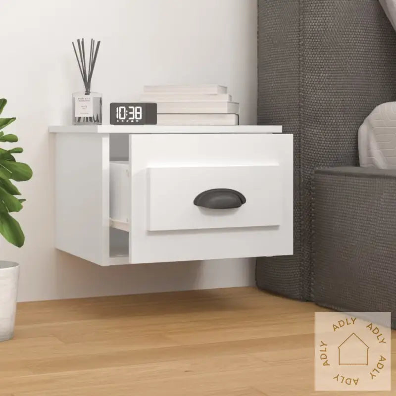 Veggmontert Nattbord Høyglans Hvit 41,5X36X28 Cm