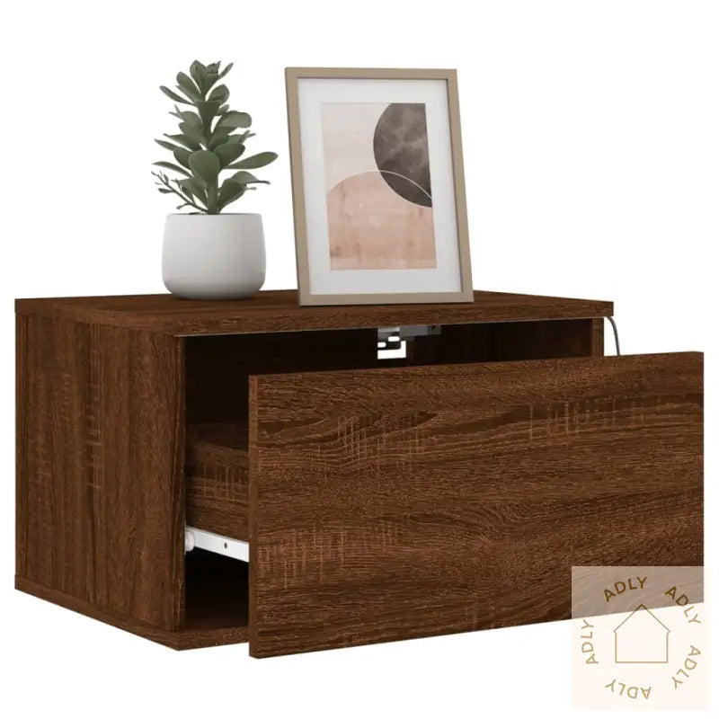 Vegghengt Nattbord Med Led-Lys 2 Stk Brun Eik