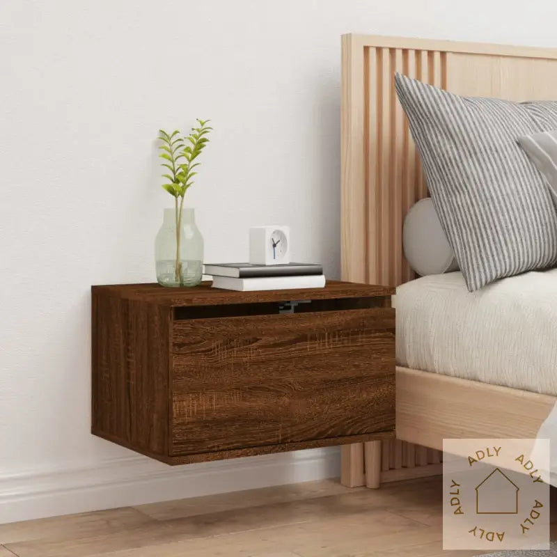 Vegghengt Nattbord Med Led-Lys 2 Stk Brun Eik