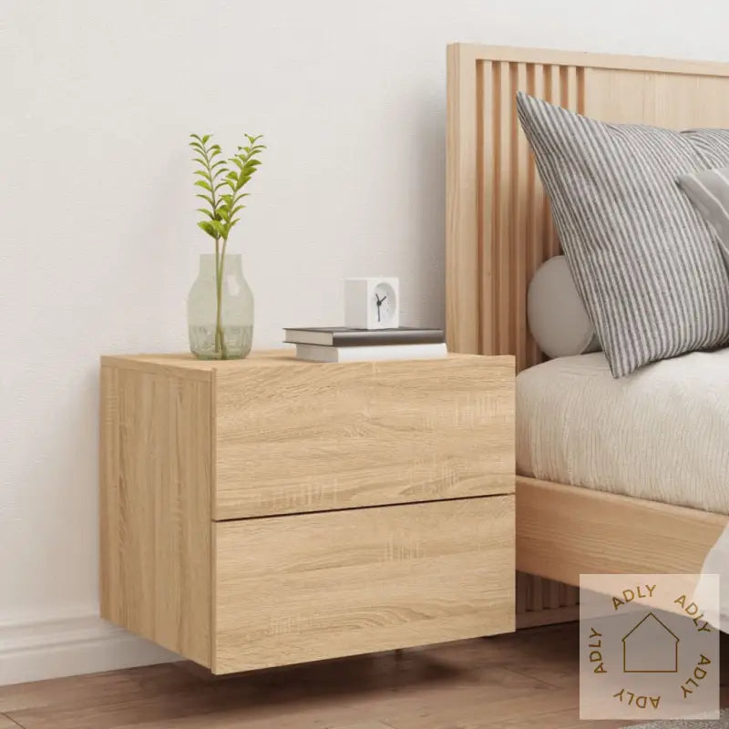 Vegghengt Nattbord Med Led-Lys Sonoma Eik