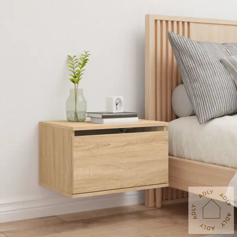 Vegghengt Nattbord Med Led-Lys Sonoma Eik