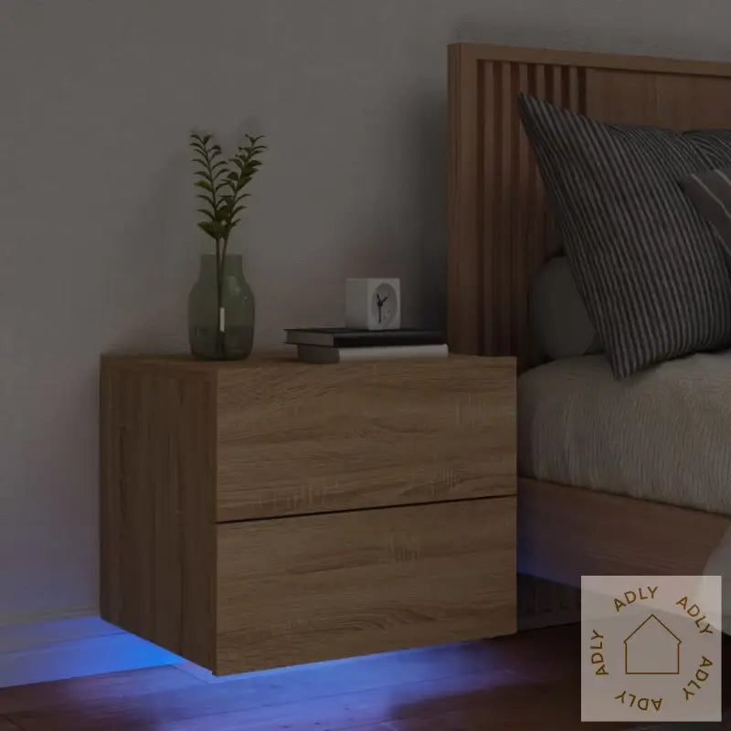 Vegghengt Nattbord Med Led-Lys Sonoma Eik