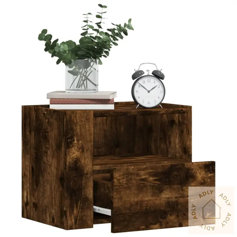 Veggmontert Nattbord Røkt Eik 45X30X35 Cm