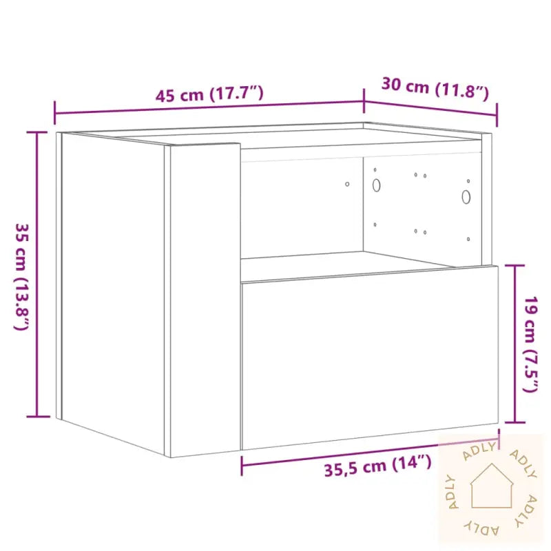 Veggmontert Nattbord Svart 45X30X35 Cm