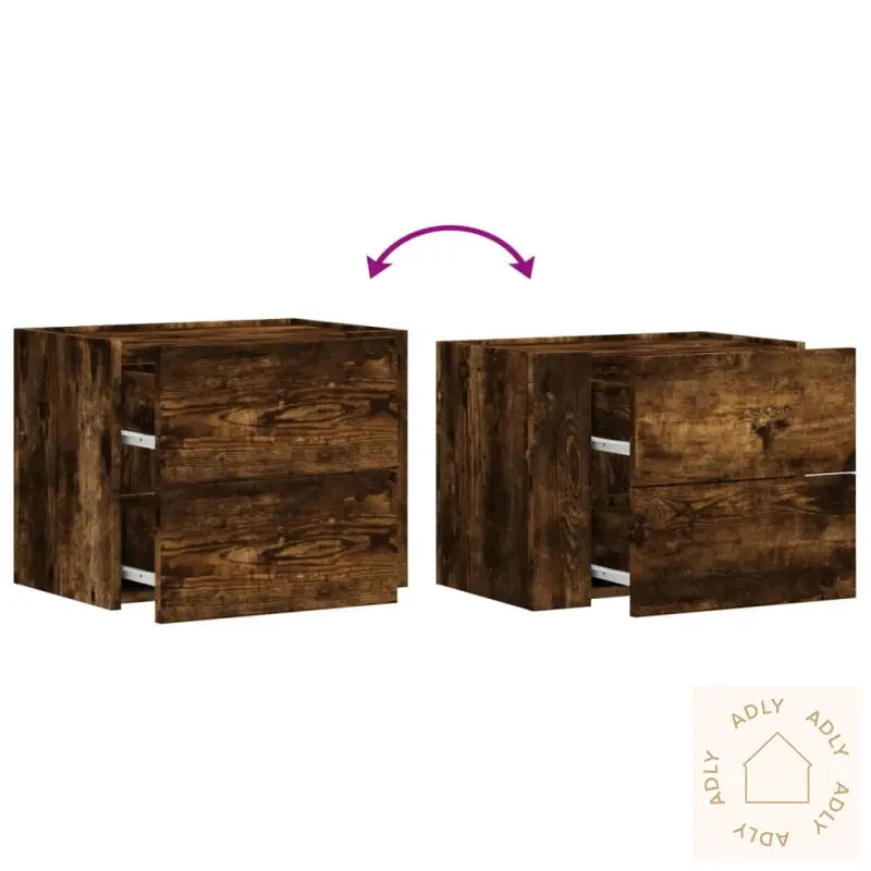 Veggmonterte Nattbord 2 Stk Røkt Eik 45X30X35 Cm