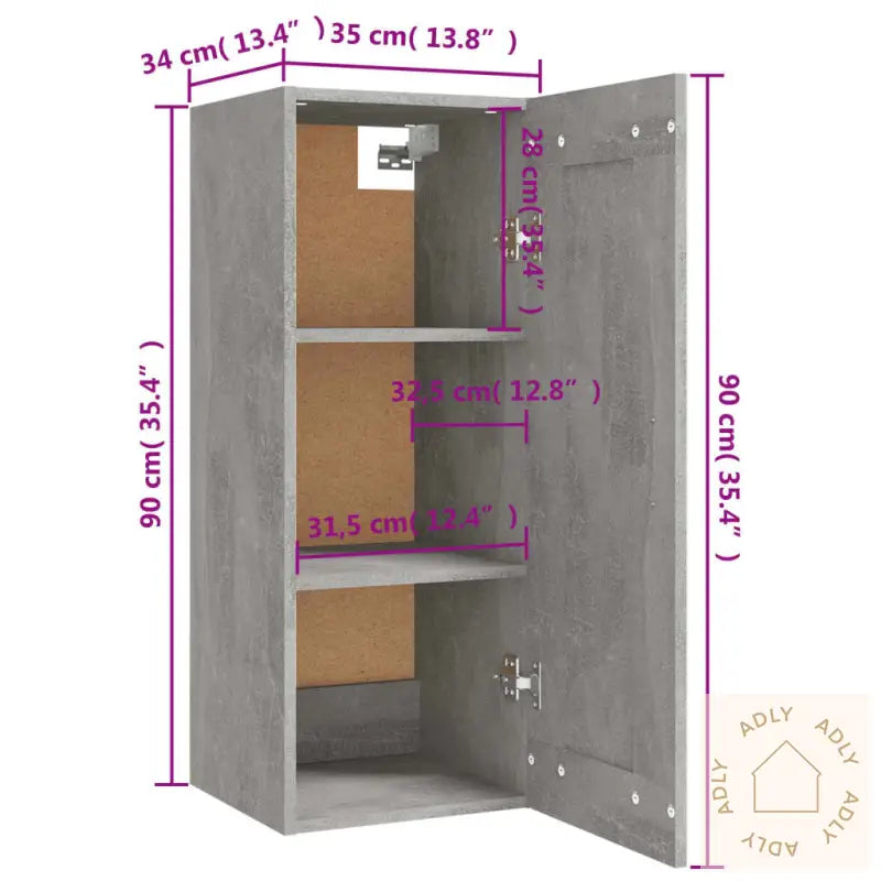 Veggskap Betonggrå 35X34X90 Cm Konstruert Tre