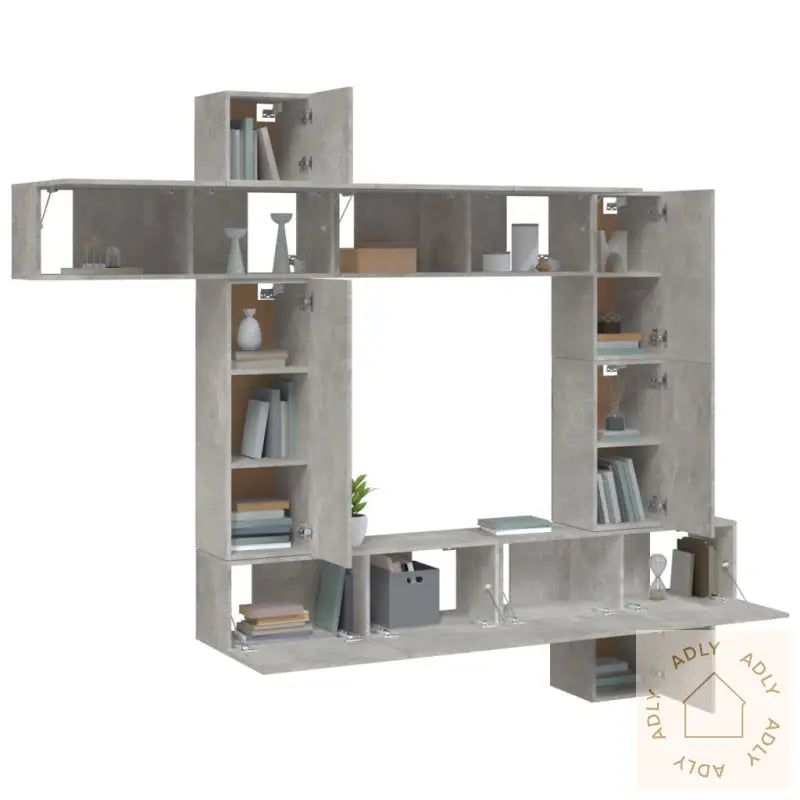 Tv-Skapsett 9 Deler Betonggrå Konstruert Tre