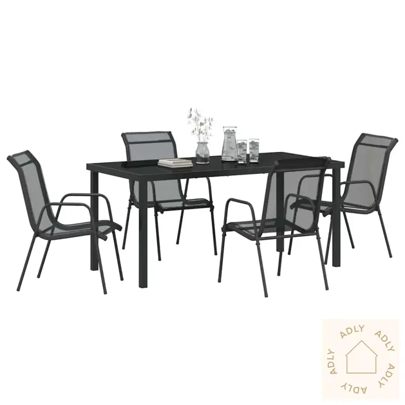 5-Delt Hagesett Med Spisebord I Svart Tekstil Og Stål