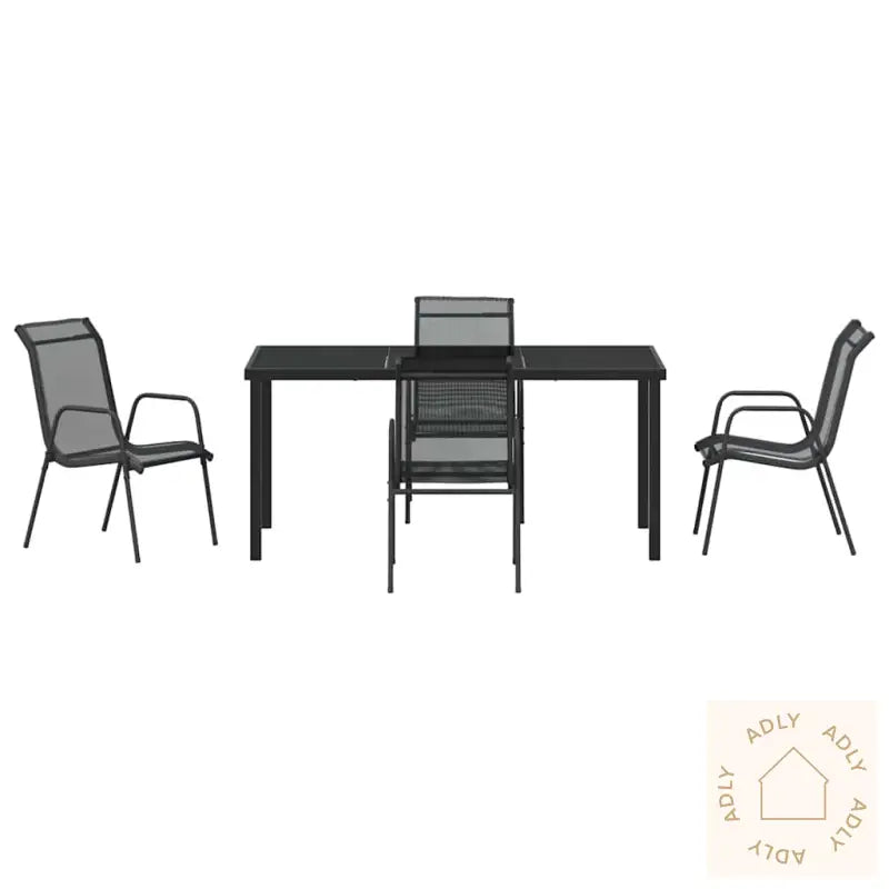 5-Delt Hagesett Med Spisebord I Svart Tekstil Og Stål