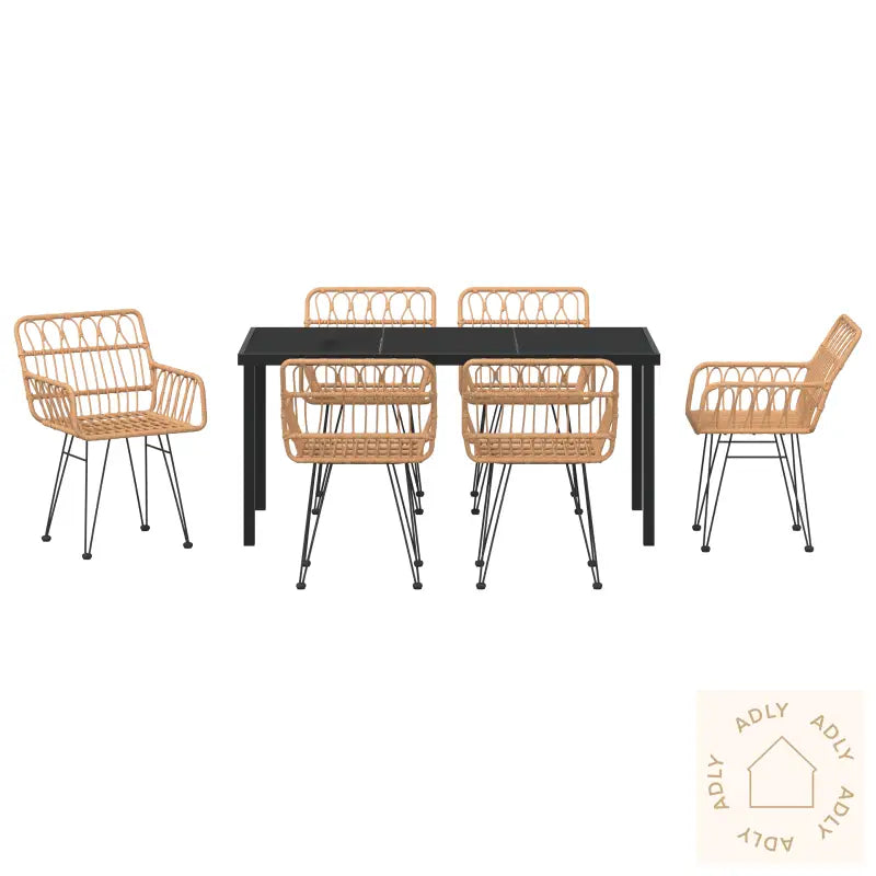 7 Delt Hage Spisebordsett Brun Poly Rottning