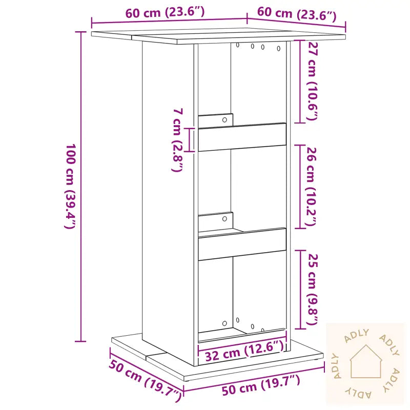 Barbord Med Oppbevaring Svart Eik 60X60X102 Cm Konstruert Tre