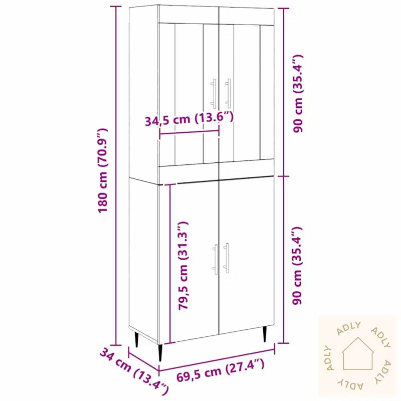 Highboard Håndlaget Eik 69.5X34X180 Cm Konstruert Tre