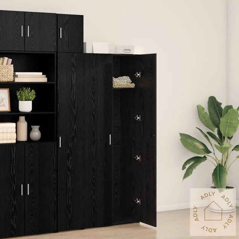 Høyskap Svart Eik 70X42.5X185 Cm Konstruert Tre