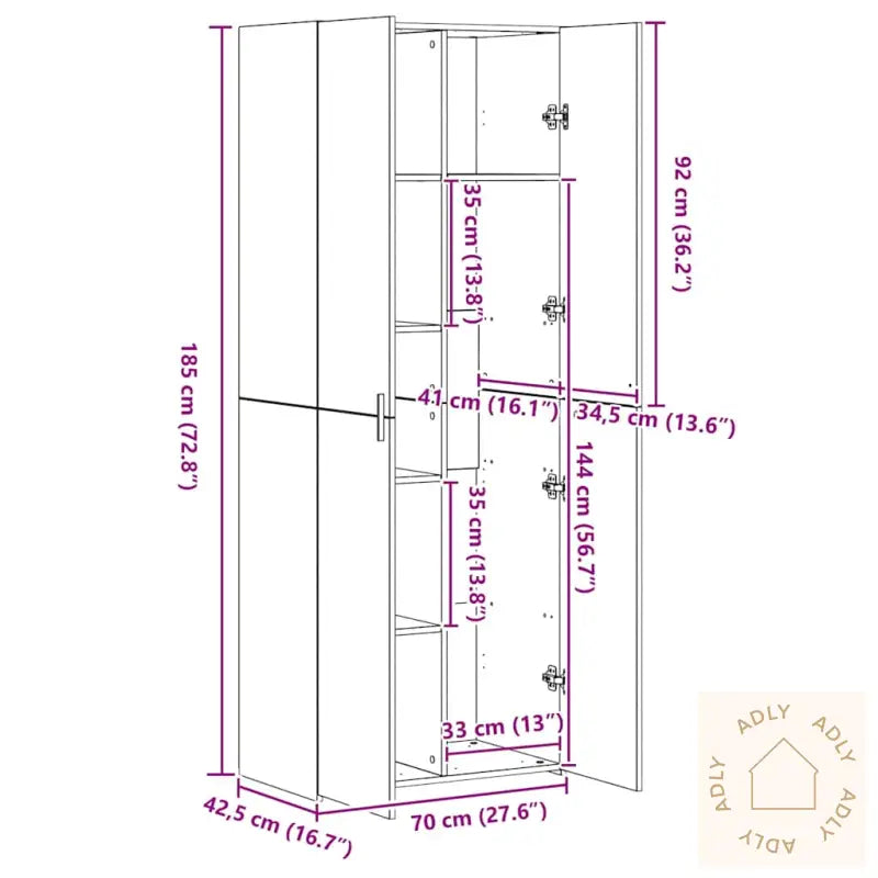 Høyskap Svart Eik 70X42.5X185 Cm Konstruert Tre