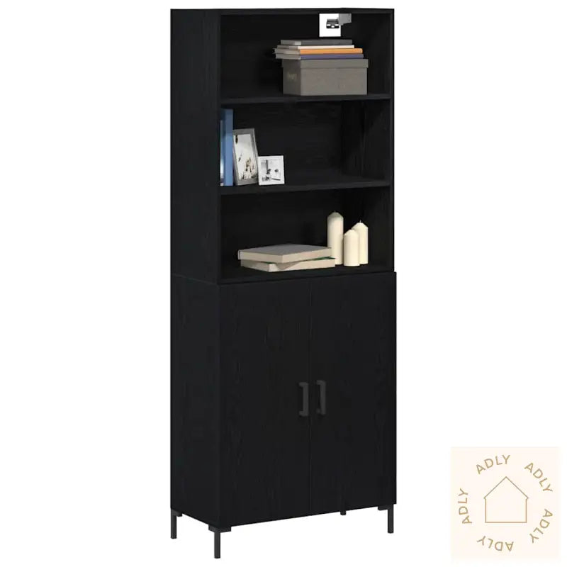 Høyskap Svart Eik 69.5X34X180 Cm Konstruert Tre