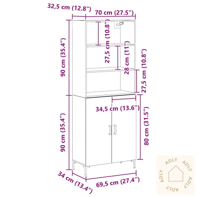 Høyskap Svart Eik 69.5X34X180 Cm Konstruert Tre