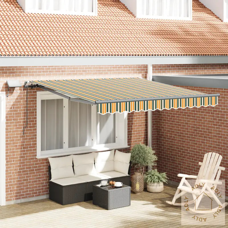 Manuell Uttrekkbar Markise Med Led Grønn Og Gul 300X250 Cm