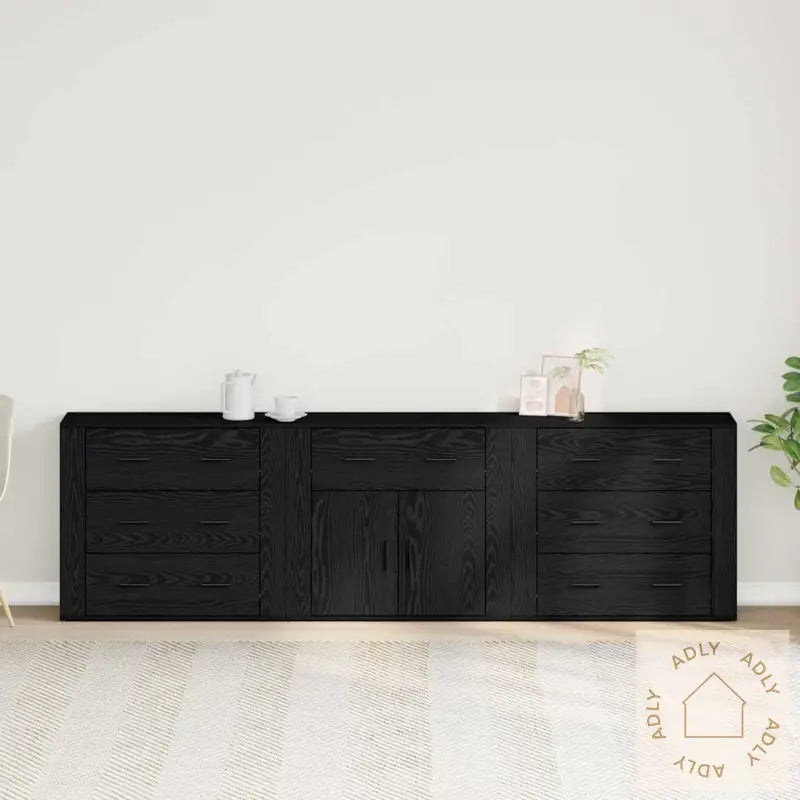 Sideboards 3 Stk Svart Eik Konstruert Tre