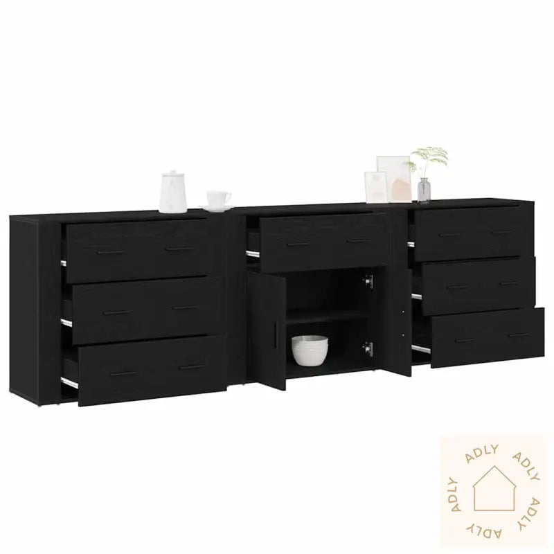 Sideboards 3 Stk Svart Eik Konstruert Tre