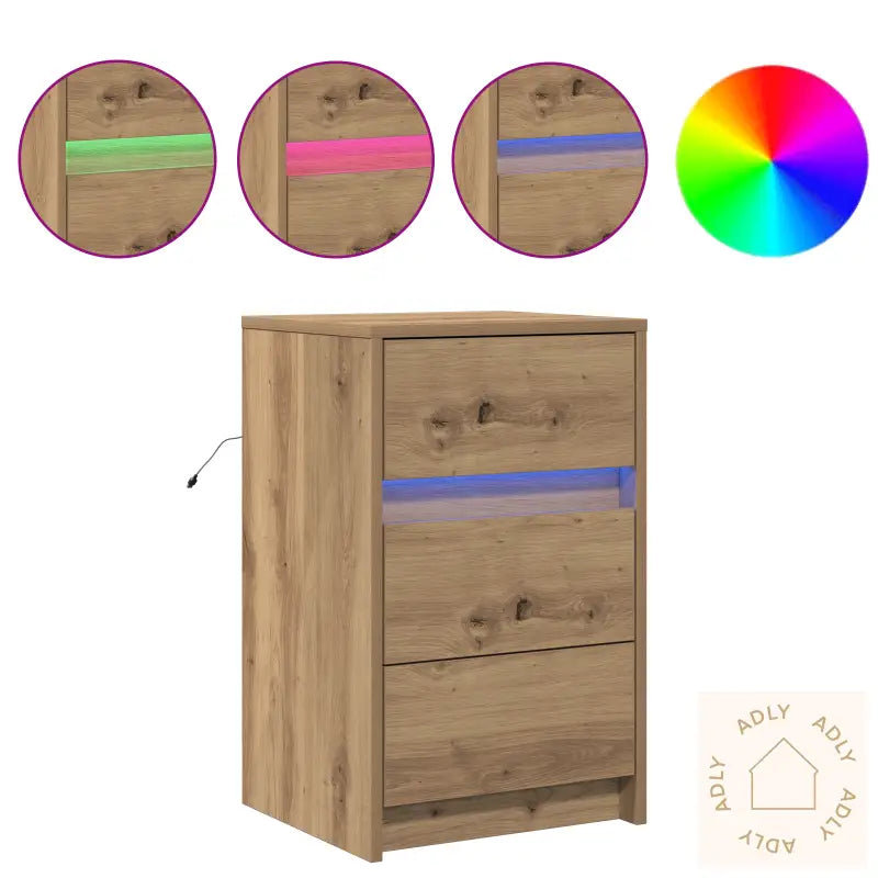 Nattbord Med Led Lys Artisan Eik Lagd Tre