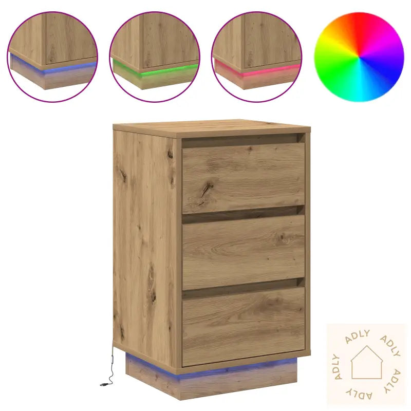 Nattbord Med Led Artisan Eik 39X34.5X65 Cm Konstruert Tre