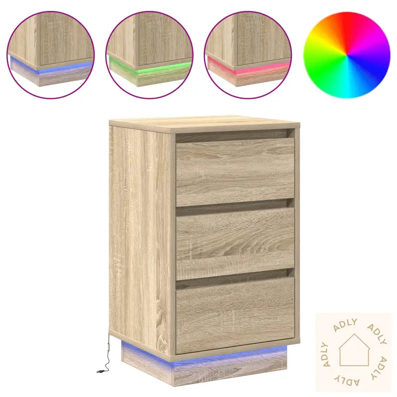 Nattbord Med Led Sonoma Eik 39X34,5X65 Cm Konstruert Tre