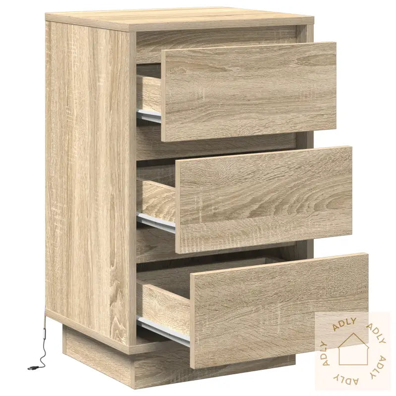 Nattbord Med Led Sonoma Eik 39X34,5X65 Cm Konstruert Tre