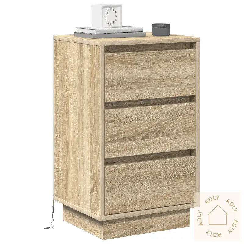 Nattbord Med Led Sonoma Eik 39X34,5X65 Cm Konstruert Tre