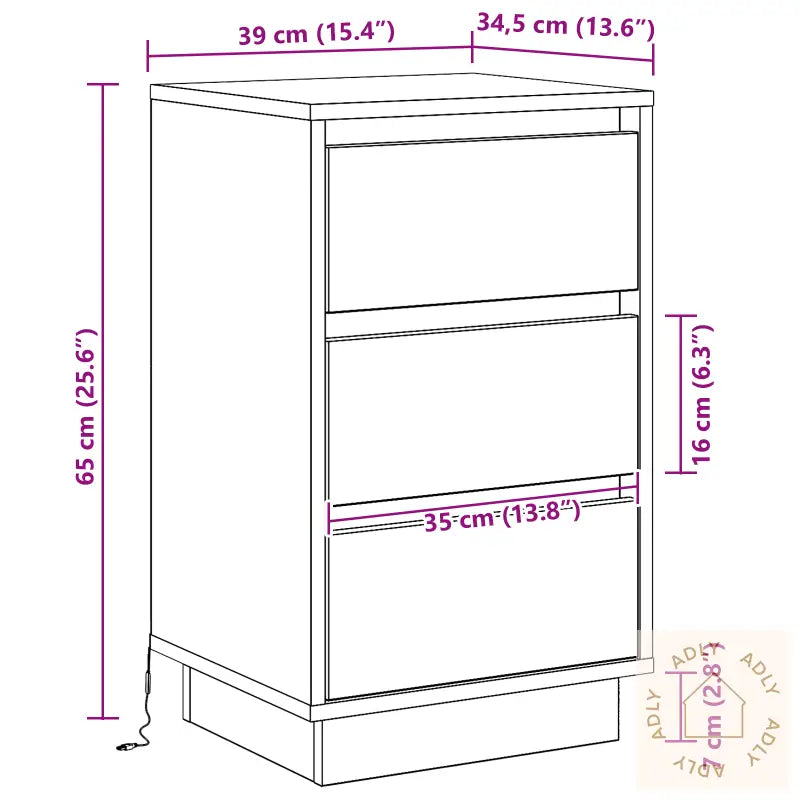 Nattbord Med Led Sonoma Eik 39X34,5X65 Cm Konstruert Tre
