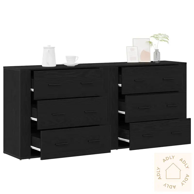 Sideboards 2 Stk Svart Eik Konstruert Tre