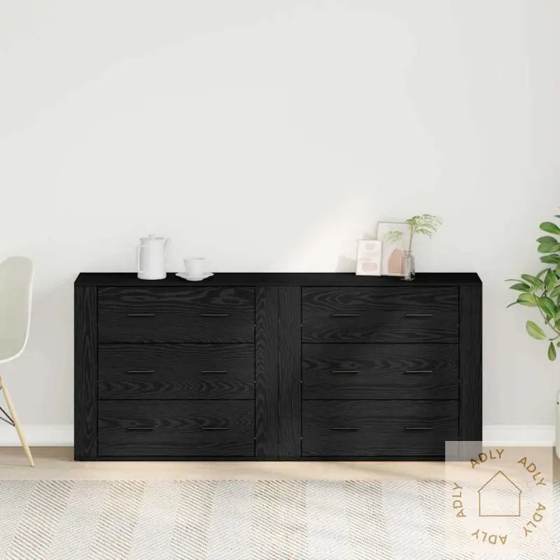 Sideboards 2 Stk Svart Eik Konstruert Tre